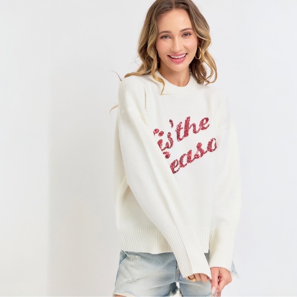 Sequins Lettering Christmas Holiday Sweater Top - Picture 5 of 8